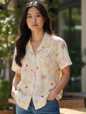 Karen Scott Sport Floral Top in Light Yellow, Pink, Orange